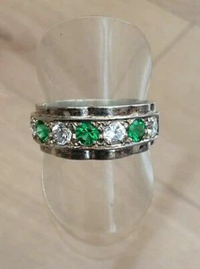 Preziosa Anello Argento Con Cristallo Verde Smeraldo E Zirconi, Per Fidanzamento - Foto 1 di 1