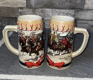  Set of 2 1986 Series B In Town Anheuser Busch Budweiser Beer Stein Clydesdales - Picture 1 of 8
