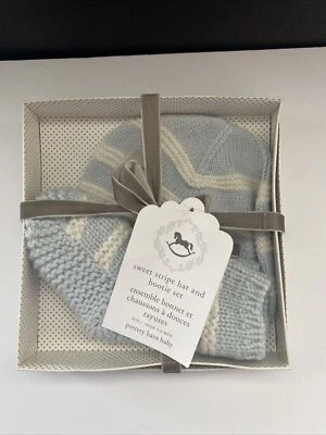 Pottery Barn Baby сладкий полоски шляпа и ботинок комплект синий и белый трикотажа 3-6 месяцев новый нераспакованный - Изображение 1 из 4