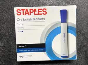 Staples Remarx Dry Erase Markers Chisel Point Blue 12 Pack (NEW, FREE SHIPPING) - Picture 1 of 2
