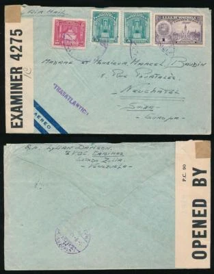 VENEZUELA WW2 MULTI FRANQUEO TRANSATLÁNTICO 1942 BERMUDAS CENSOR INTERCEPTADO 4275 Foto 1 de 3