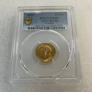 1915 1/2 Sovereign Gold Coin S-4006 Great Britain MS63 Geogivs V Gnumismatist - Picture 1 of 16