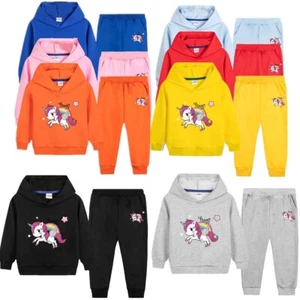 Kids Sweatshirts And Pants Set Street Hoodie Top With Trousers Jogging Exercise - Picture 1 of 36