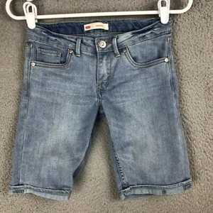 Levis Bermuda Girls Mid Rise Stretch Blue Jean Shorts Adjustable Waist Size 14 R - Picture 1 of 11