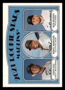 2021 Topps Heritage #209 Lewin Diaz RC/Monte Harrison RC/Nick Neidert RC - Picture 1 of 2