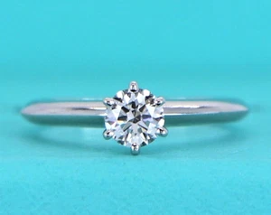 $3,750 Tiffany & Co Solitaire Platinum VVS1 .36ct Round Diamond Engagement Ring - Picture 1 of 8