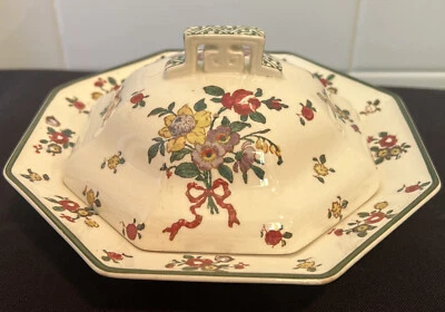 Plato de mantequilla/queso escaso antiguo vintage Royal Doulton Old Leeds spray Foto 1 de 4