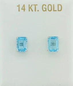 GENUINE 2.12 Cts AQUAMARINE STUD EARRINGS 14K WHITE GOLD - Free Certificate -NWT - Picture 1 of 7