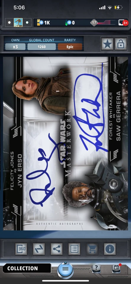 Star Wars Card Trader Jyn Erso Masterwork Signatures Wave 2 - Image 1 of 1
