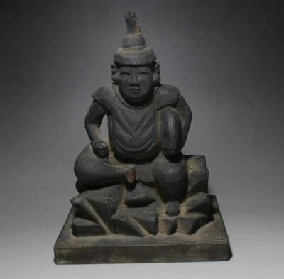[Y] Japanese Buddhist Art Wood Statue Shichifukujin "EBISU" Edo Era 7 Lucky Gods - Image 1 of 4