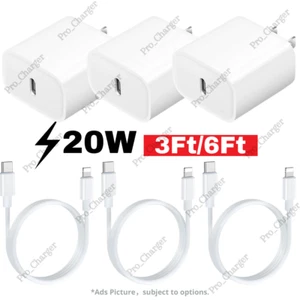 For iPhone 14 13 12 11 Pro XR PD Fast Charger Cord 20W USB-C Power Adapter Block - Picture 1 of 19