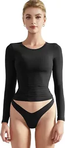 SUUKSESS Women Double Lined Fitted Basic T Shirts Crew Neck Long Sleeve Crop Top - Picture 1 of 25