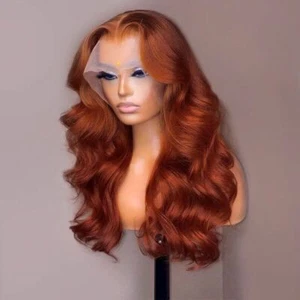  20'' Orange Wave 13x4 T Part Lace Front Human Hair Wig Brazilian Hair  - Picture 1 of 14