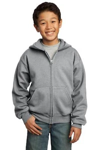Port & Company PC90YZH Youth Long Sleeve Core Fleece Full Zip Hooded Sweatshirt - Picture 1 of 21