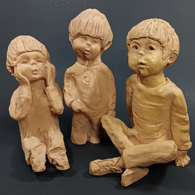 Esculturas de Dave Grossman Brother, sujetalibros de arcilla, niños, juego de 3 piezas, firmado, c.1970 Foto 1 de 4