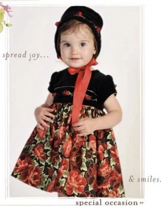 Rebecca Raggs Original Girls Floral Velvet Dress Size 7 Formal Special Occasion - Picture 1 of 15