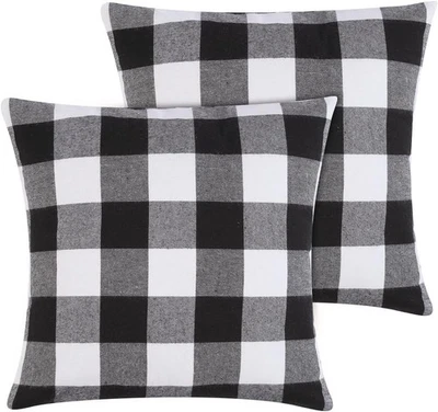 Fundas de almohada de Navidad - Juego de 2 almohadas a cuadros Buffalo blanco y negro... Foto 1 de 4