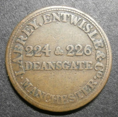 Farthing token 19th century - Labrey Entwisle tea dealers Manchester BUF W.3400 - Image 1 of 2