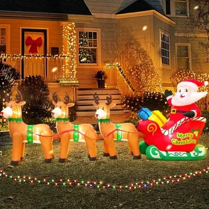 12FT Christmas Inflatables Santa Claus on Sleigh with Reindeer Deer Merry Chr... - Picture 1 of 6