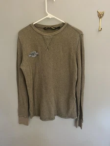 Harley Davidson Tan Crewneck Thermal Embroidered Men’s Size L - Picture 1 of 9