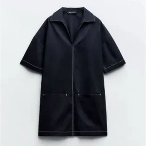 Mini Vestido Zara Azul Marino Oscuro Cuadrado Popelina Puntada en Contraste. Talla S. ¡NUEVO CON ETIQUETAS! - Imagen 1 de 24