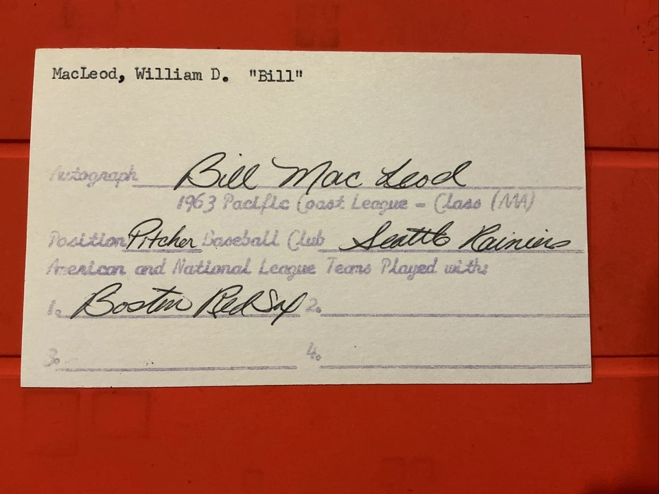 Bill Macleod 🔥🔥MLB: 1962 Boston Red Sox🔥🔥 Autograph 🔥🔥🔥 - Image 1 of 1