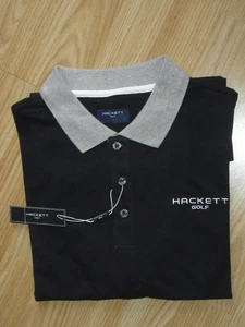 NEW Mens HACKETT Golf L Black Cotton Polo T-Shirt Top GENUINE w Tags BNWT - Picture 1 of 10