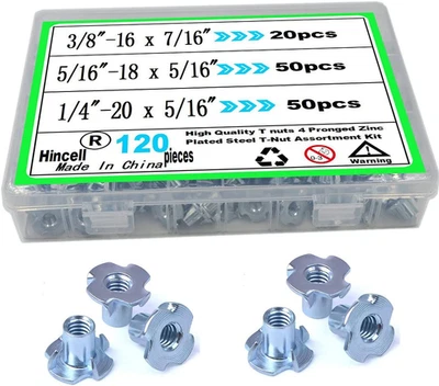 T Nuts Assortment Kit, 120Pcs Zinc Plated Steel, 1/4"-20, 5/16"-18, 3/8"-16 - Image 1 of 4