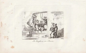 c1830 La canofiena in Roma Rom Schaukel Fest Italien Italia Original-Kupferstich - Picture 1 of 1