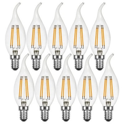 10 x LED Filament Windstoß Kerze 4W = 40W E14 klar Retrofit extra warmweiß 2200K - Bild 1 von 4