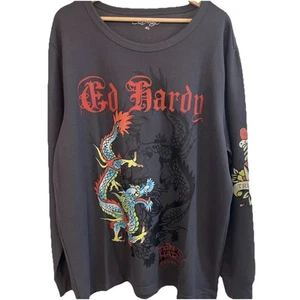 Pugnale Ed Hardy Dragon Termico Uomo XL Manica Lunga Antracite EHMT1401-3 Grigio Nuovo con etichette - Foto 1 di 5