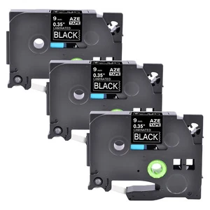 3PK Compatible with Brother TZ-325 TZe-325 White on Black Label Tape 9mm - Picture 1 of 8