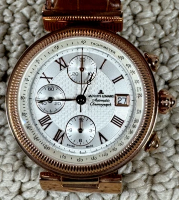Cronógrafo suizo Jacques Lemans oro rosa, movimiento Valjoux 7750 raro de colección Nuevo en caja Foto 1 de 4