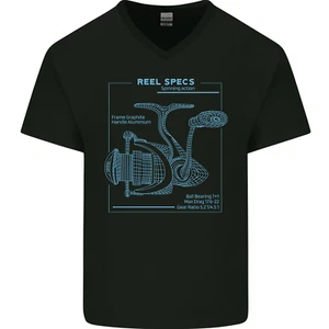 T-Shirt Reel Specs Angeln Fischer Herren V-Ausschnitt Baumwolle - Bild 1 von 3