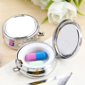 1-Lattice Grid Round Pill Box Portable Metal Tablet Container Case 1/3X Fashion - Picture 1 of 10