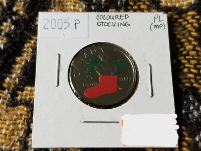 Canada 25 Cents 2005 from Christmas Set - Coloured Stocking - Proof Like (imp) - Image 1 of 4