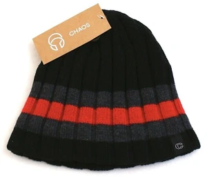 Chaos Black & Red Fleece Lined Wide Rib Knit Beanie Skull Cap Men's One Size NWT - Picture 1 of 2