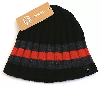 Gorro de punto acanalado ancho forrado de lana negro y rojo Chaos gorra calavera para hombre talla única nuevo con etiquetas Foto 1 de 2