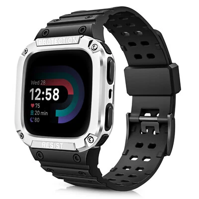 Band with Case for Fitbit Versa 4/3/2/1/Lite Rugged Sport Bands Protective Cover