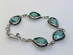 Sterling Silver 925 Bracelet Blue Topaz Crystal 15.76g - Picture 1 of 10