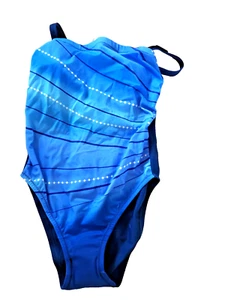 Daxon UK 12 Blue Mix Patterned Built-in Padded Bra Swimsuit - Picture 1 of 4