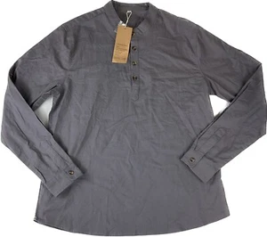 Camicia uomo Nitagut grande manica lunga 1/4 bottoni misto lino casual grigia nuova con etichetta - Foto 1 di 6