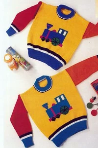 Vintage Copy Train Motif Sweater in 4 or 8 ply 50 to 65cm chest - Picture 1 of 1