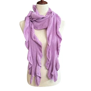 Talbots Scarf Lavendar Purple Knit Extra Long 94" Ruffle Edge Lambswool Blend - Picture 1 of 10