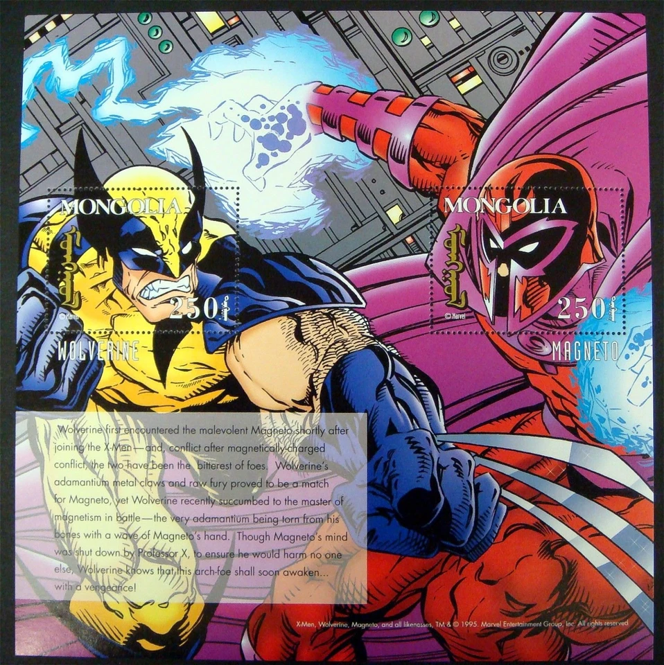 Mongolia 1995 - X-MEN MARVEL WOLVERINE - Hoja de estampillas de recuerdo Scott #2234 - MNH Foto 1 de 1