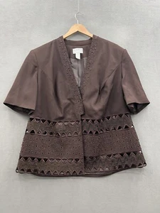 Tally Taylor Women’s 26W Brown Jacket Beading Embellishment And Lattice Design - Picture 1 of 11