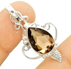 Leaf 4CT Natural Smoky Topaz 925 Solid Sterling Silver Pendant Jewelry @14-9 - Picture 1 of 1