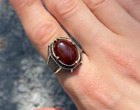Men's Agate Ring  Handmade Silver Red Agate Ring , Red Agate Stone (Aqeeq)