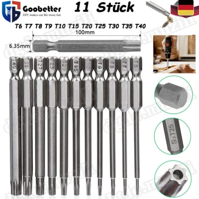 11tlg Torx Bits Set 100mm T6 - T40 Magnetisch mit Stirnloch Schraubendreher Satz - Bild 1 von 4