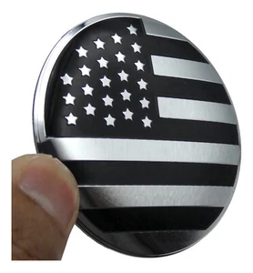 1x American Flag Decal Sticker Emblem Aluminum Dome Black/Silver 65mm 2.55" - Picture 1 of 11